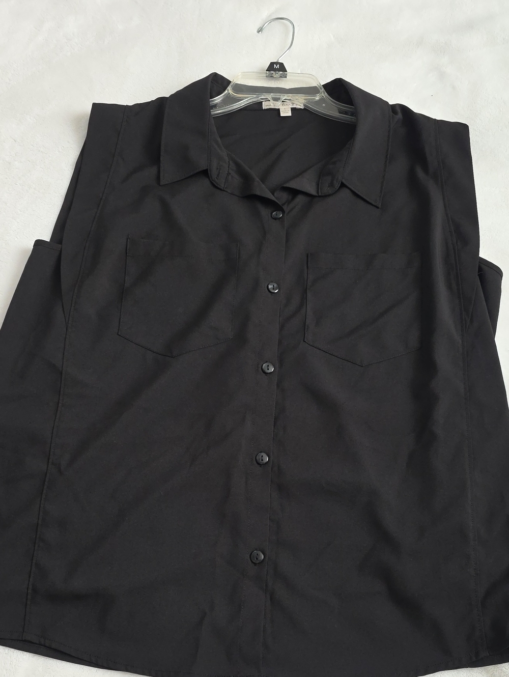 Black Women's Button-Up Shirt with Chest Pockets